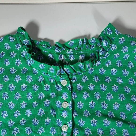 J. Crew Flutter Sleeve Top in Vintage Kelly White Floral Block Print L - Picture 5 of 9